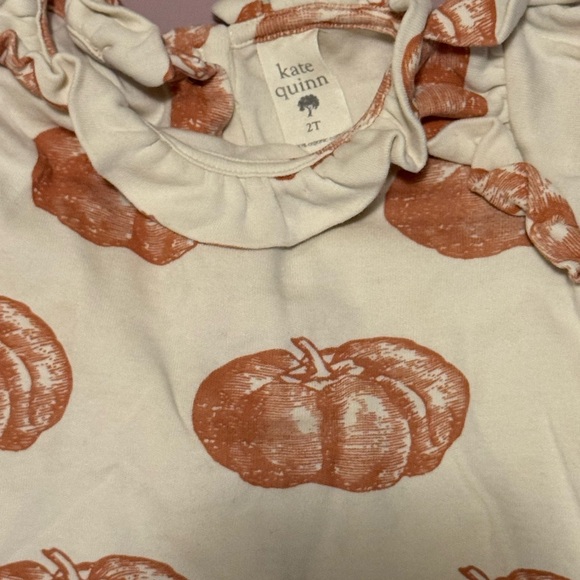 Kate Quinn Cream and Orange Pumpkin Long Sleeve Ruffle Shirt - Picture 2 of 2